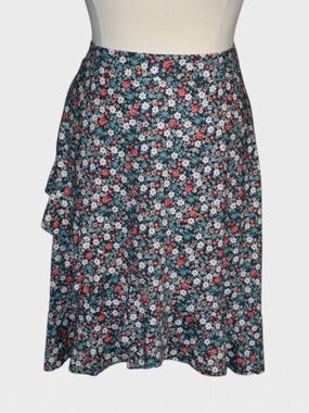 Lands End Floral Asymmetrical Ruffle A Line Skirt